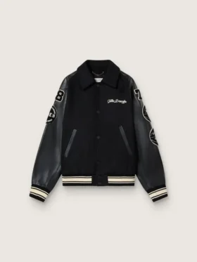 Black wool bomber jacket with patch