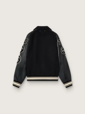 Black wool bomber jacket with patch
