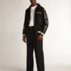 Black wool bomber jacket with patch