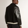 Black wool bomber jacket with patch