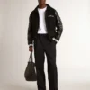 Black wool bomber jacket with patch