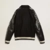 Black wool bomber jacket with patch
