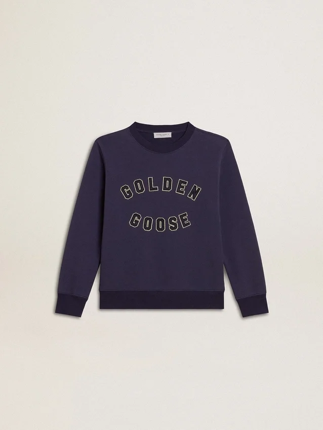 Blue-violet sweatshirt with Golden Goose lettering on the front