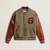 Bomber jacket in gray melange wool with leather sleeves