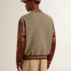 Bomber jacket in gray melange wool with leather sleeves