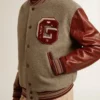 Bomber jacket in gray melange wool with leather sleeves