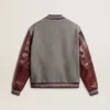 Bomber jacket in gray melange wool with leather sleeves