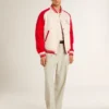Bomber jacket in worn white and red with embroidery