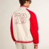 Bomber jacket in worn white and red with embroidery