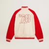 Bomber jacket in worn white and red with embroidery