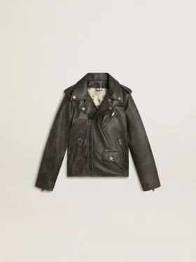Boys’ biker jacket in distressed leather