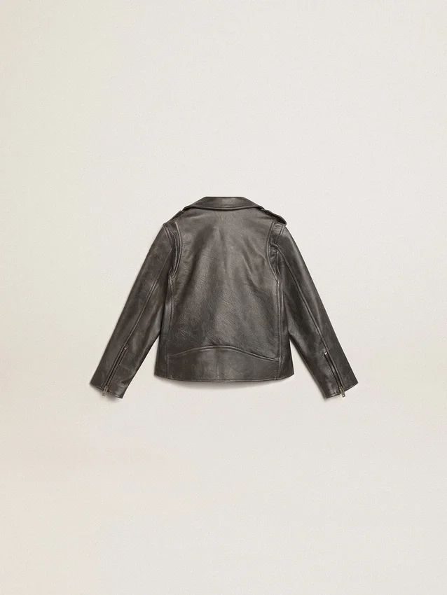Boys’ biker jacket in distressed leather