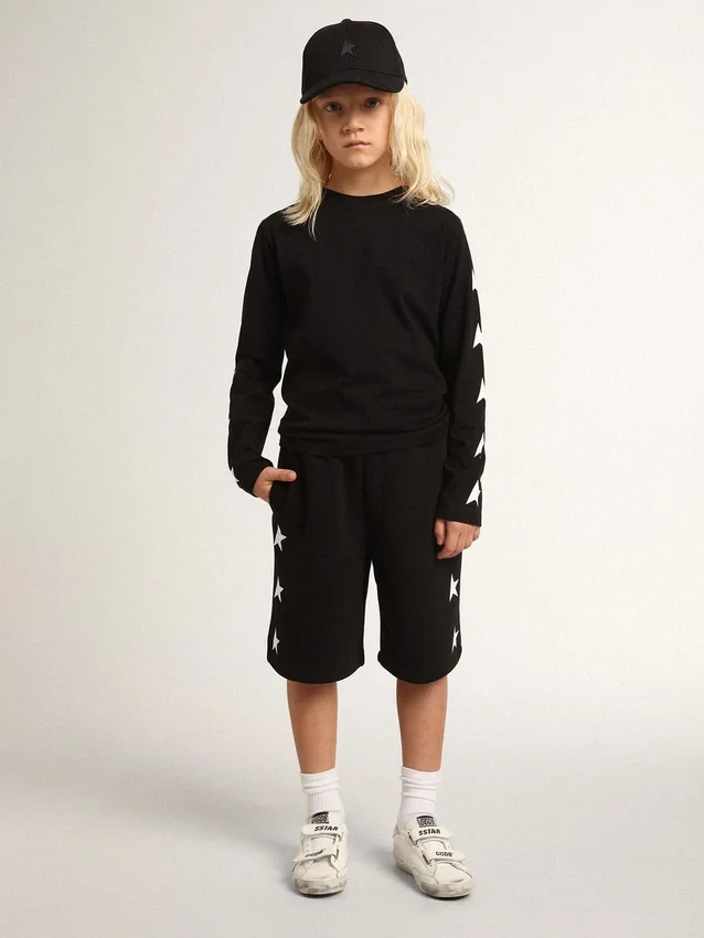 Boys’ black Bermuda shorts with white stars