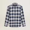 Boys' blue and white checked shirt with print on the back