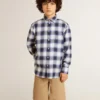 Boys' blue and white checked shirt with print on the back