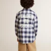 Boys' blue and white checked shirt with print on the back