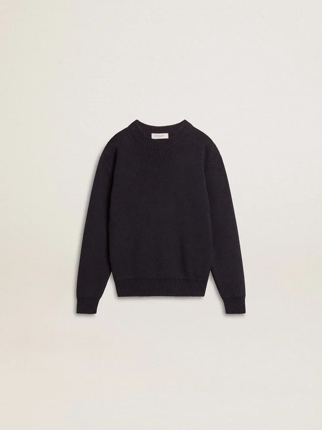 Boys’ blue crew-neck sweater with 'Golden' lettering on the back
