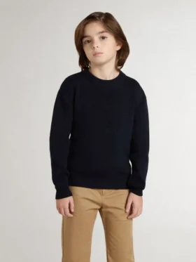 Boys’ blue crew-neck sweater with ‘Golden’ lettering on the back