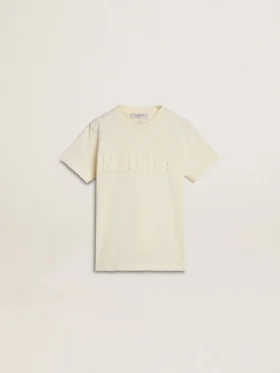Boys' cream-colored T-shirt with raised logo