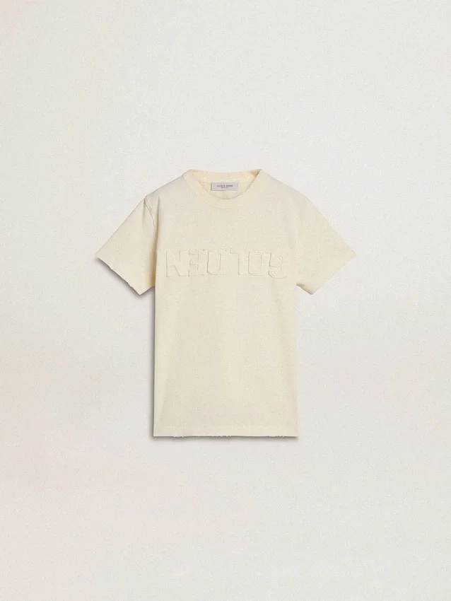Boys' cream-colored T-shirt with raised logo
