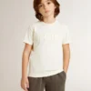 Boys' cream-colored T-shirt with raised logo