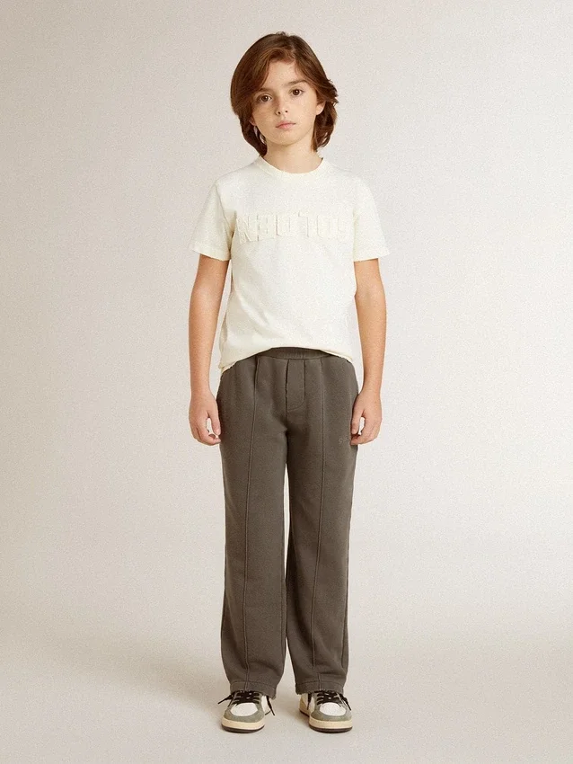 Boys' cream-colored T-shirt with raised logo