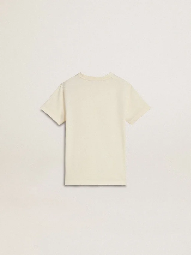 Boys' cream-colored T-shirt with raised logo
