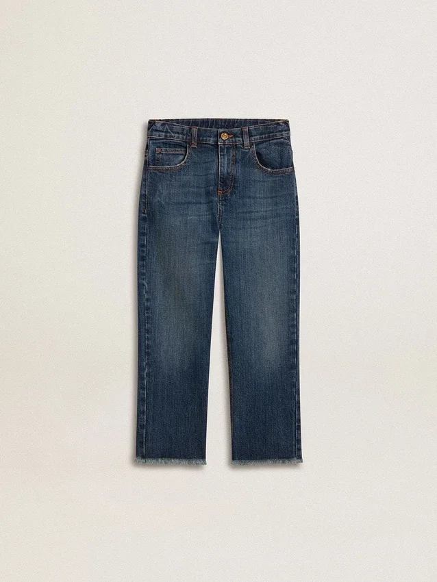 Boys' denim jeans with a raw edge and embroidery
