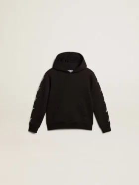 Boys’ hooded sweatshirt in black with contrasting silver stars