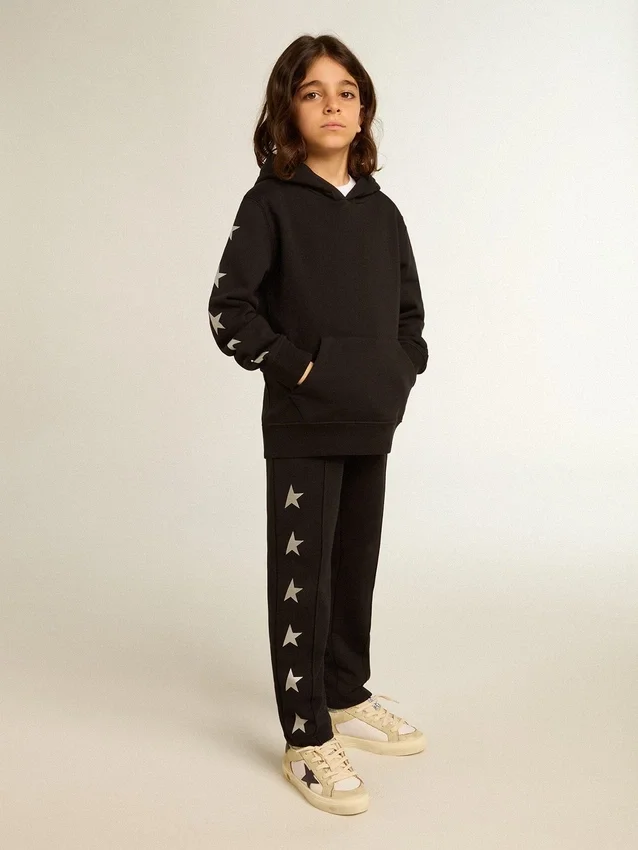 Boys’ hooded sweatshirt in black with contrasting silver stars