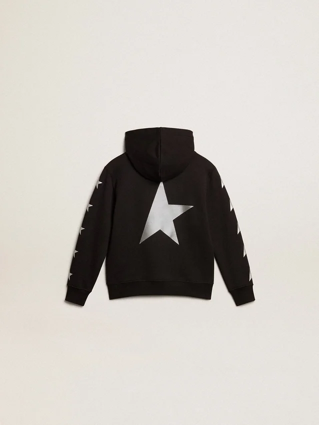 Boys’ hooded sweatshirt in black with contrasting silver stars