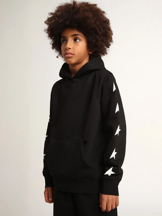 Boys’ hooded sweatshirt in black with contrasting white stars