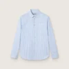 Boys' shirt in light blue and white striped cotton with embroidered logo