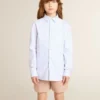Boys' shirt in light blue and white striped cotton with embroidered logo