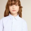 Boys' shirt in light blue and white striped cotton with embroidered logo