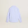Boys' shirt in light blue and white striped cotton with embroidered logo