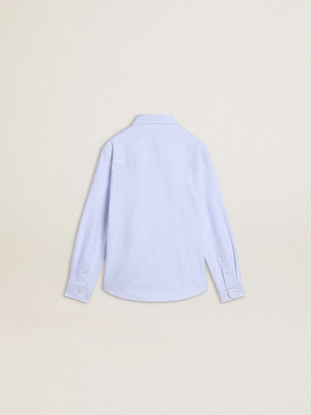 Boys' shirt in light blue and white striped cotton with embroidered logo