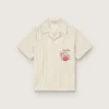 Boys’ striped ecru, beige and gray shirt with Frutteria Golden embroidery
