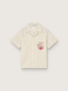 Boys’ striped ecru, beige and gray shirt with Frutteria Golden embroidery
