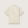 Boys’ striped ecru, beige and gray shirt with Frutteria Golden embroidery