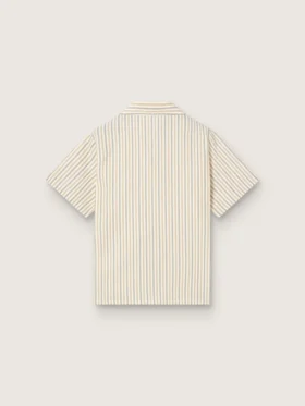 Boys’ striped ecru, beige and gray shirt with Frutteria Golden embroidery