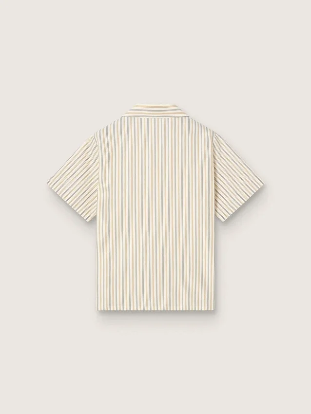 Boys’ striped ecru, beige and gray shirt with Frutteria Golden embroidery