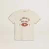 Boys’ T-shirt in worn white with multicolor lettering