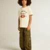 Boys’ T-shirt in worn white with multicolor lettering