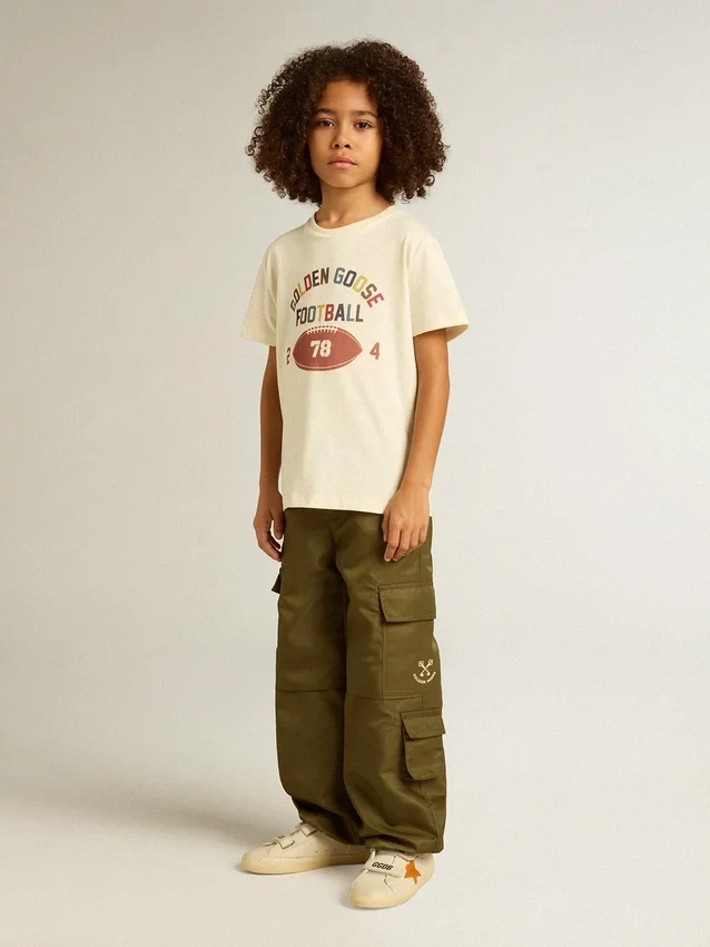 Boys’ T-shirt in worn white with multicolor lettering