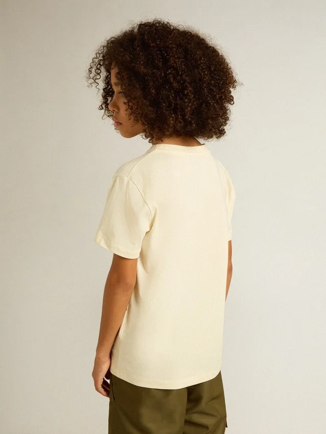 Boys’ T-shirt in worn white with multicolor lettering