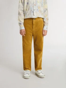 Boys’ tobacco-colored chino pants with embroidery
