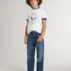 Boys' white T-shirt with blue print