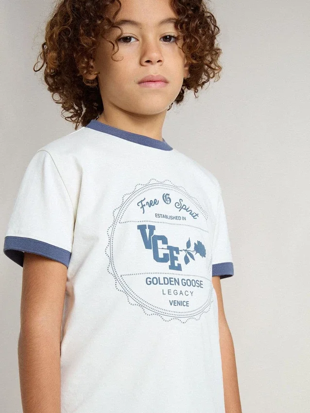 Boys' white T-shirt with blue print