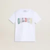Boys' white T-shirt with multicolored Golden print